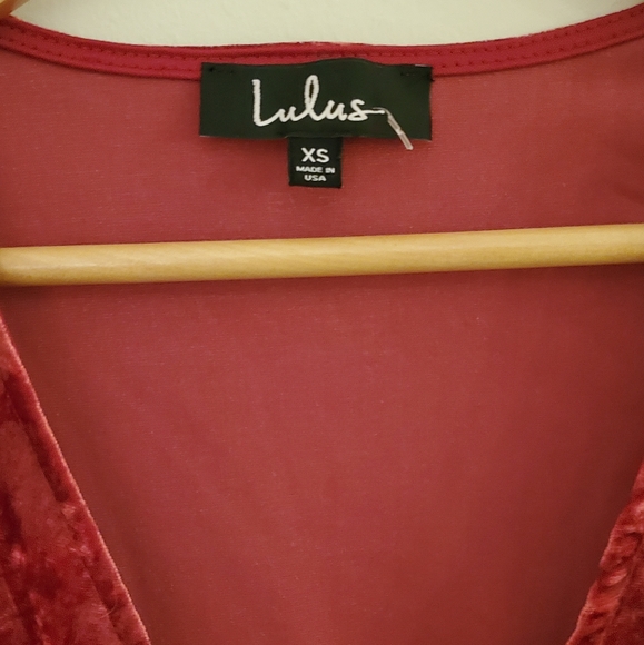 Lulu's Wine Velvet Wrap Dress 3/4 Sleeves - Picture 5 of 6